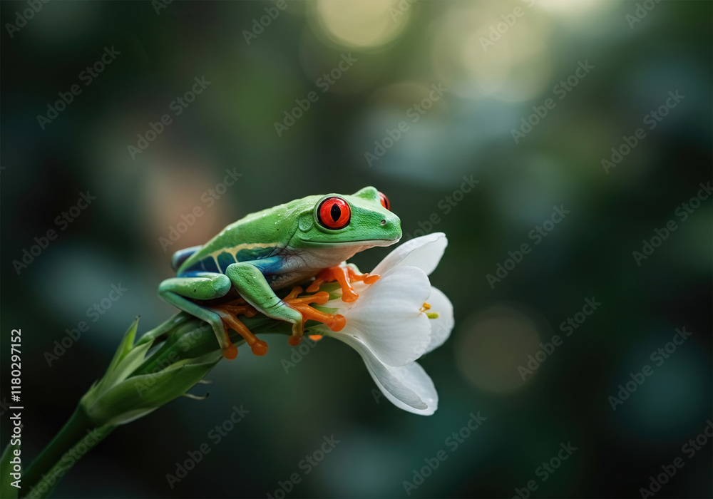 Naklejka premium Red-eyed tree frog sitting on a flower
