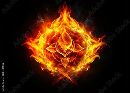 Fiery Abstract Symbol: Glowing Emblem on Black Background - Stock Photo photo