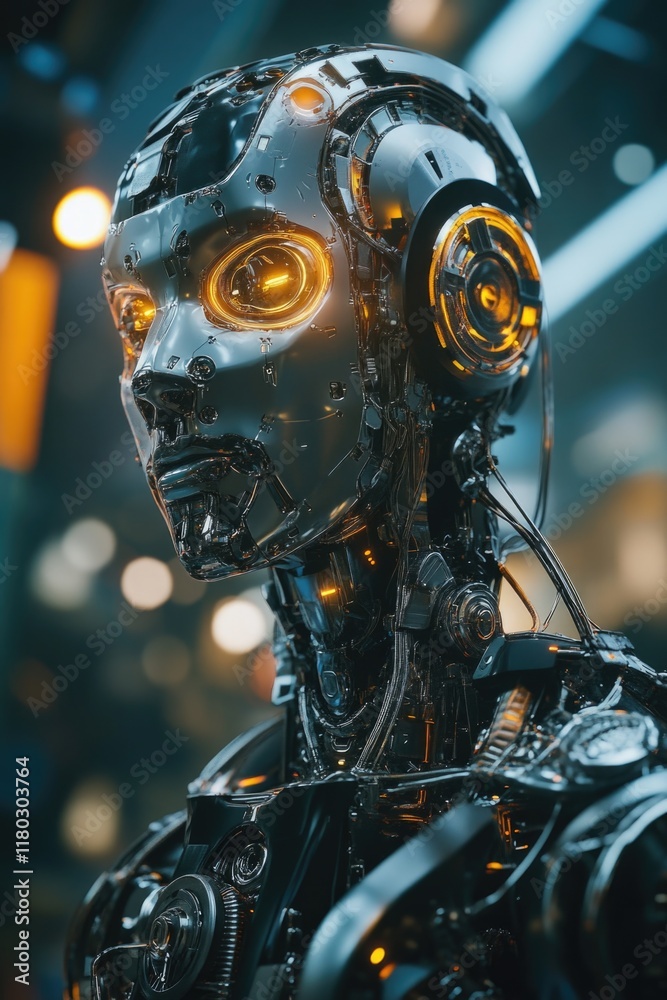 Robot with Glowing Eyes Close Up Robot with Glowing Eyes Close Up