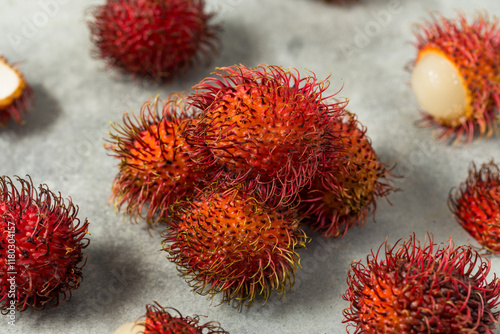 Fototapeta Naklejka Na Ścianę i Meble -  Organic Raw Red Thai Rambutan Tropical Fruit