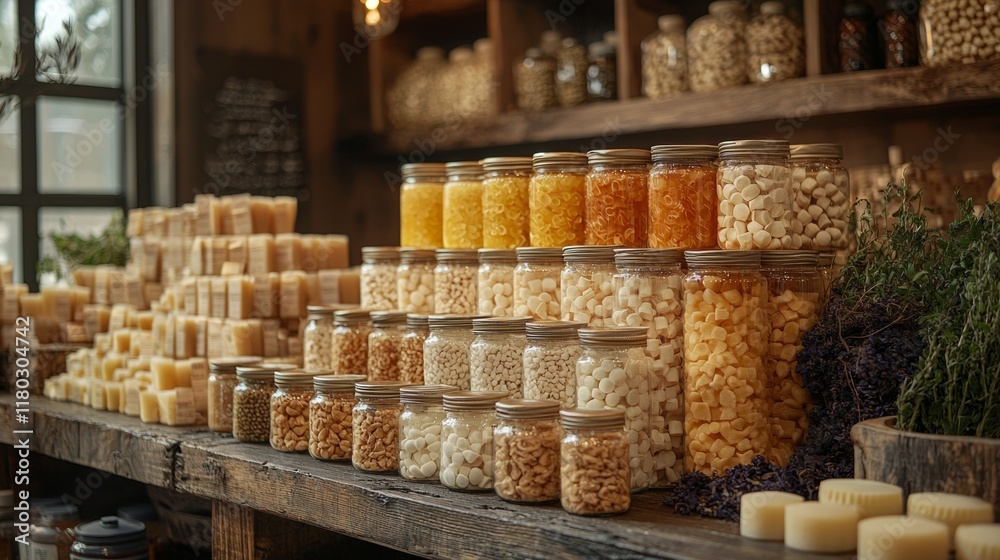 Artisanal soaps on a rustic display Artisanal soaps on a rustic display