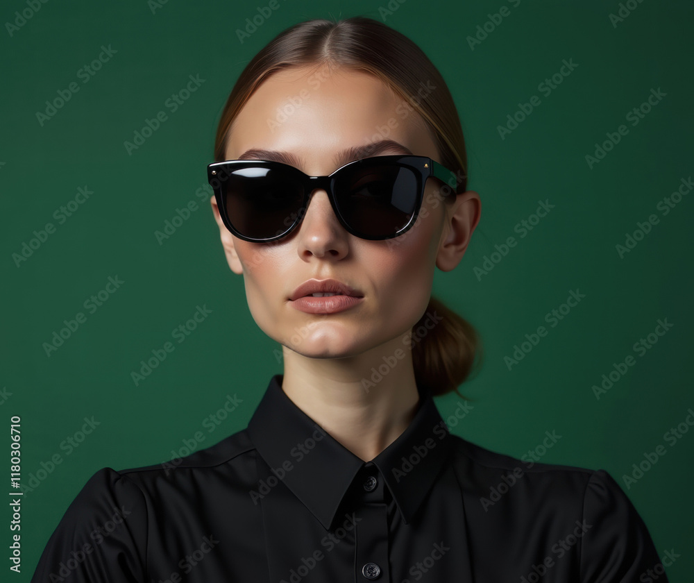 a top model on a green background