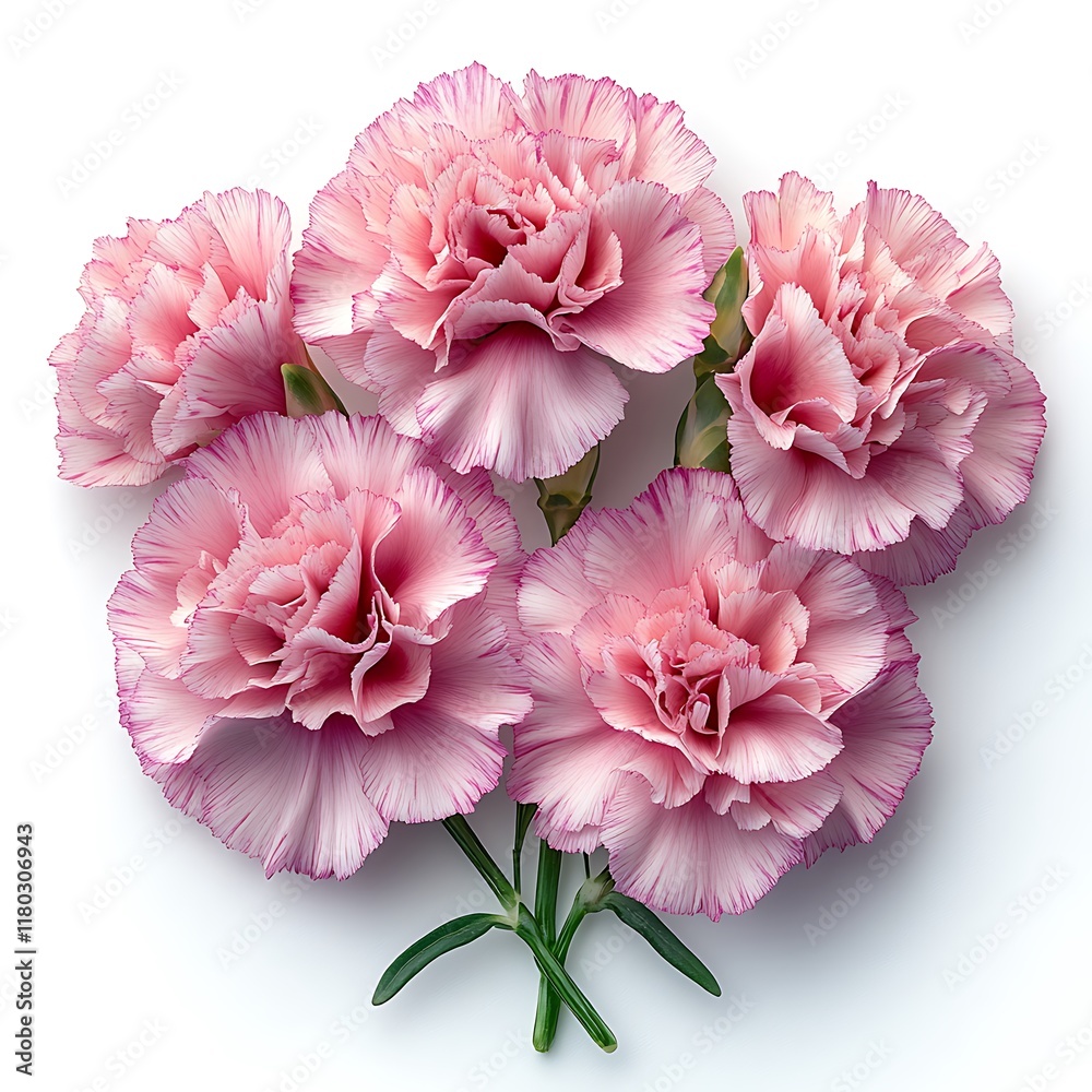 Charming Carnation Dianthus caryophyllus closeup frilled pink petals isolated on white for romantic floral arrangements Charming Carnation Dianthus caryophyllus closeup frilled pink petals isolated on white for romantic floral arrangements
