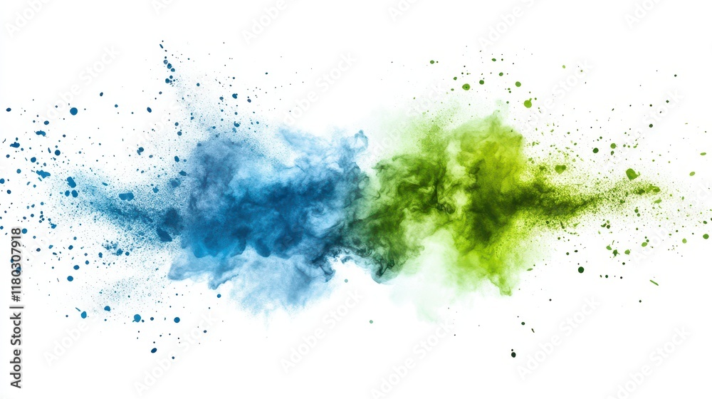 Obraz premium blue green and white watercolor background with abstract cloudy sky concept with color splash design and fringe bleed stains and blobsblue green and white watercolor background with abstract cloudy