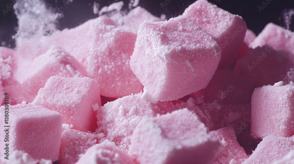 A pile of pink sugar cubes on a table A pile of pink sugar cubes on a table