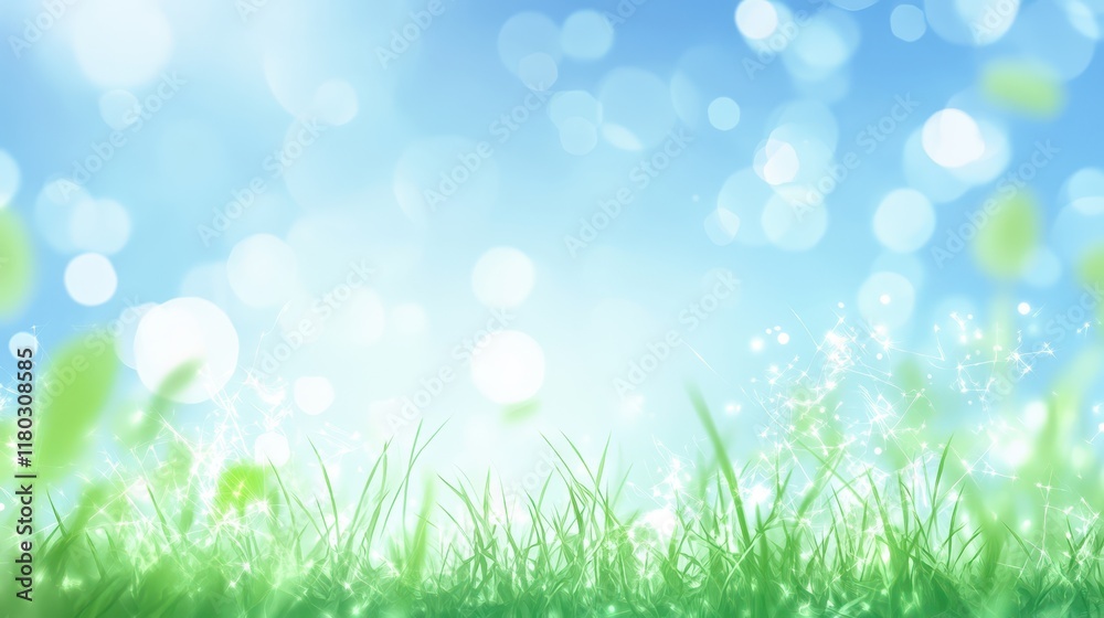World environment day concept: green grass and blue sky abstract background with bokeh World environment day concept: green grass and blue sky abstract background with bokeh