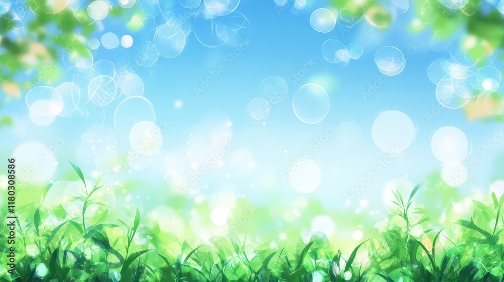 World environment day concept: green grass and blue sky abstract background with bokeh World environment day concept: green grass and blue sky abstract background with bokeh
