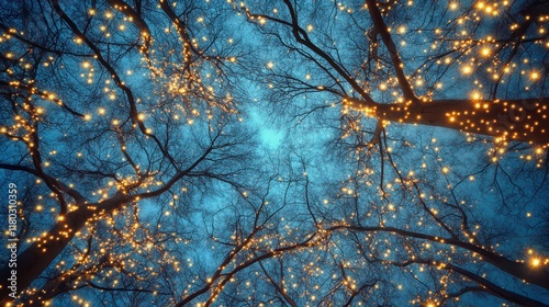 Blurred lights shining amongst tree branches backgroundBlurred lights shining amongst tree branches background photo