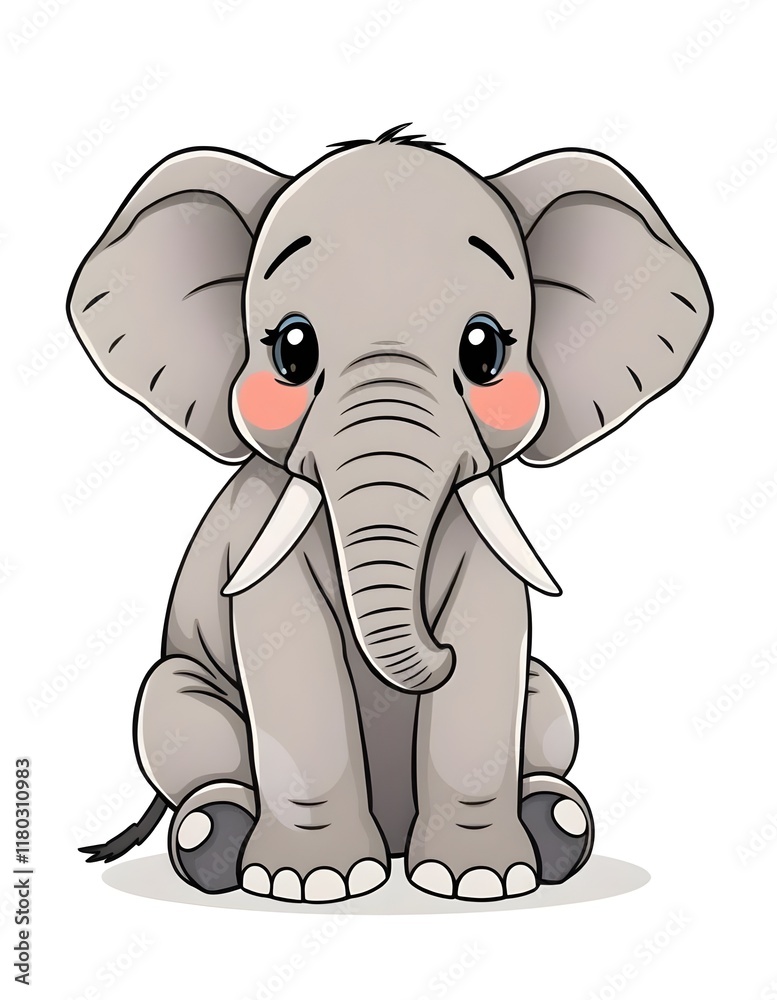 Naklejka premium cute wild animal illustration elephant sitting facing front illustration