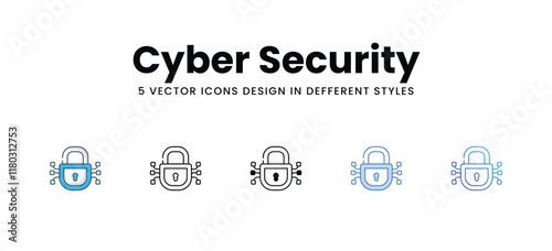 Cyber Security icons different style vector stock illustration