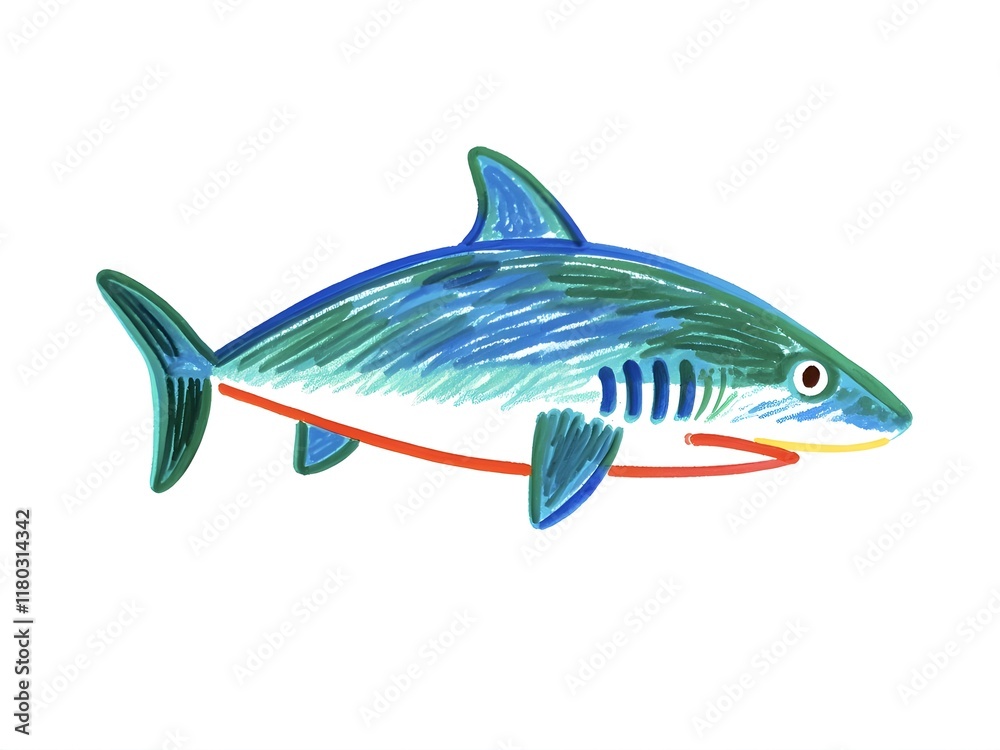 Fototapeta premium Children's drawing illustration, Cute shark animal