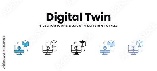 Digital Twin icons different style vector stock illustration