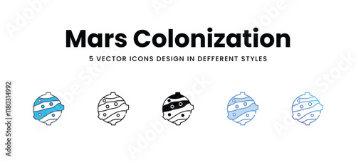 Mars Colonization icons different style vector stock illustration