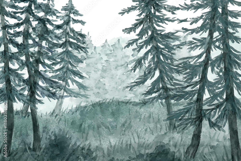 Obraz premium Watercolour forest landscape
