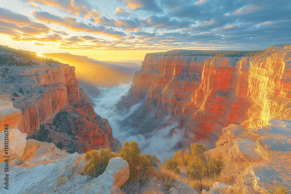 Fototapeta premium Photo réaliste d’un canyon profond avec formations rocheuses rouges
