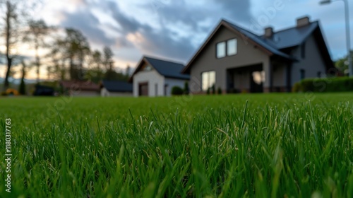 Wallpaper Mural A house with a large yard and a car parked in front of it Torontodigital.ca