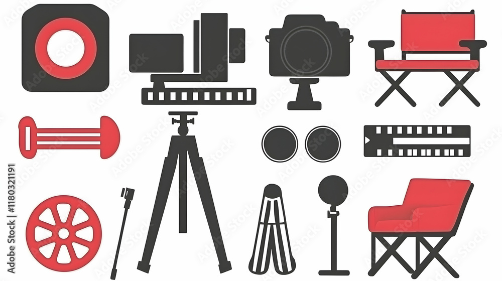 Obraz premium Film Production Equipment Icons Set.