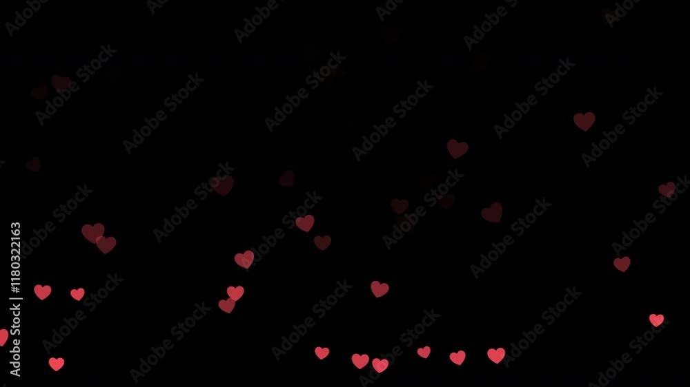 Falling red hearts love overlay video. Only hearts layer available with Add transparency mode. Seamless loop on black background	