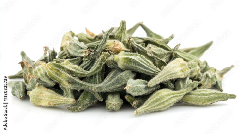 Dried Okra pile isolated on white background. Dried Okra pile isolated on white background.