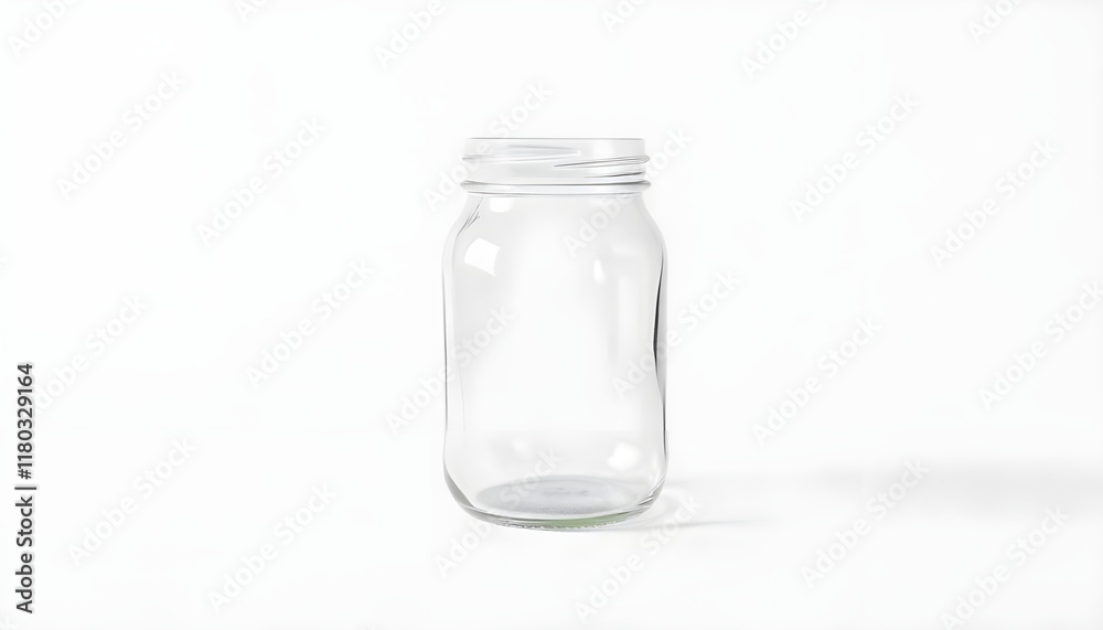 An empty glass mason jar placed on a clean white background, ideal for a mockup An empty glass mason jar placed on a clean white background, ideal for a mockup