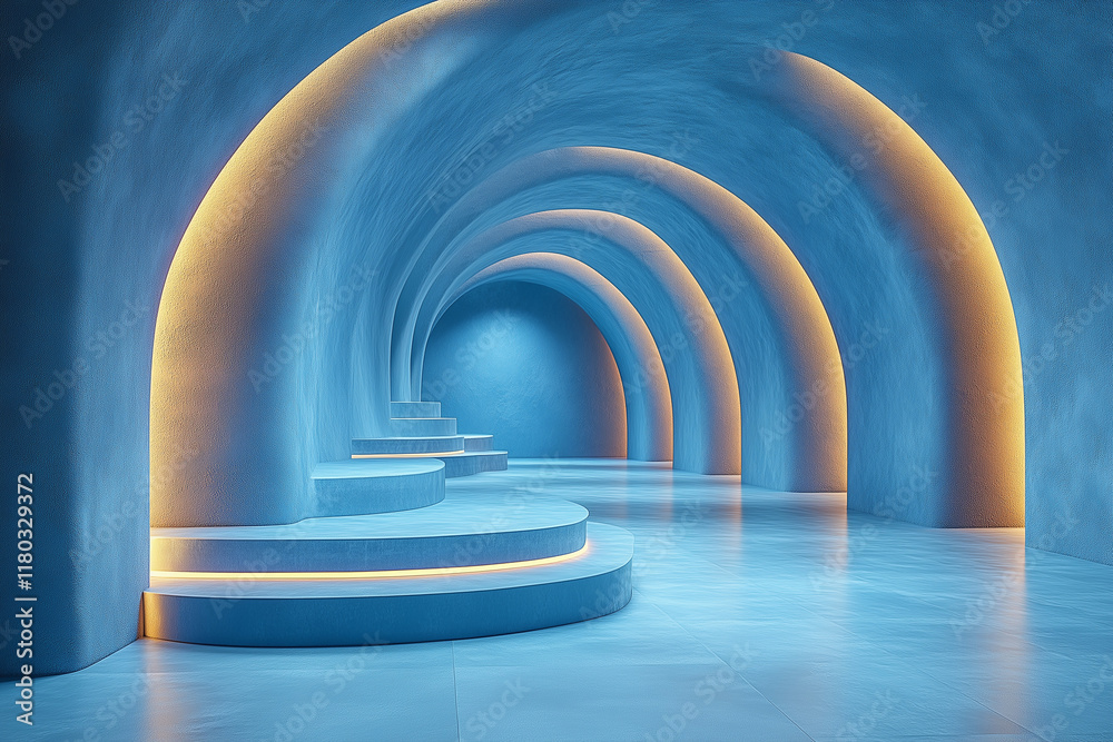 Obraz premium blue room room staircase neon noir bright arches