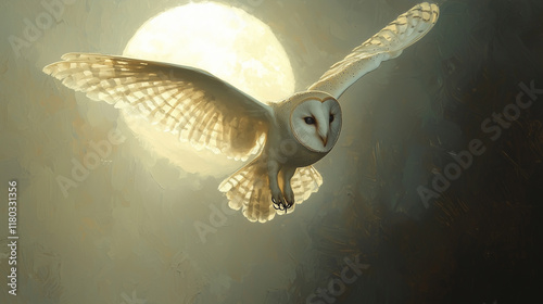 a Barn Owl flying in front of a full moon
