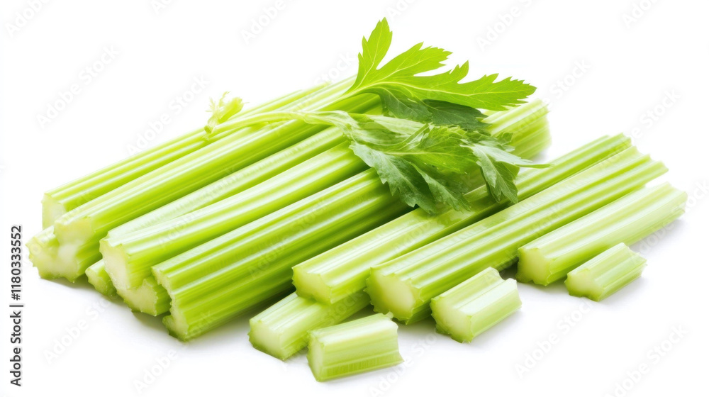Fresh celery stalks and diced pieces with parsley. Fresh celery stalks and diced pieces with parsley.