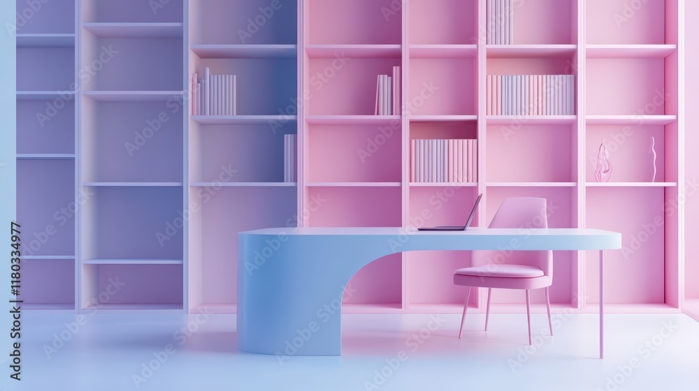 custom made wallpaper toronto digitalOffice interior backdrop for online meetings. Light home office setting bookshelves background. Minimalist online workspace aesthetics. Video conferencing room design in pastel tones.