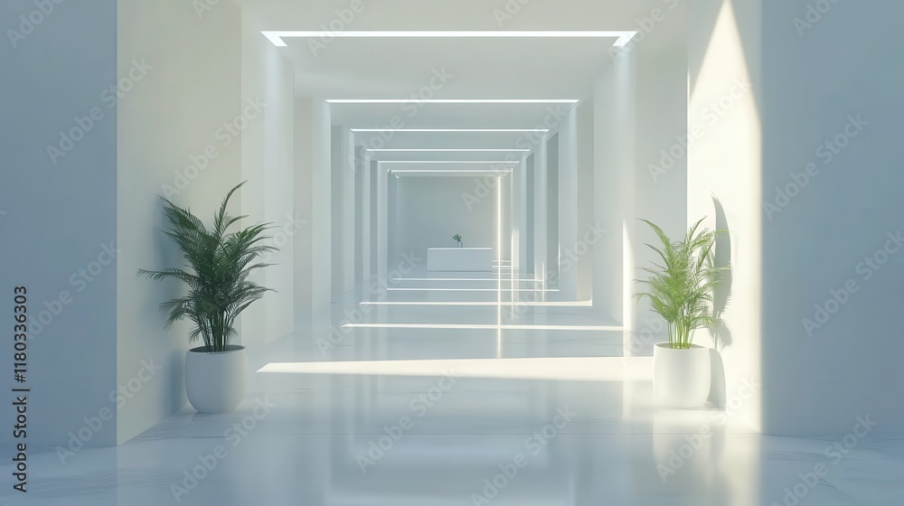 Fototapeta premium White open space office corridor with mock up wall