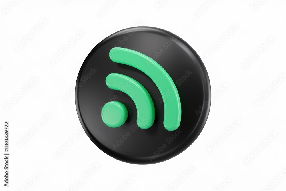 A 3D rendered RSS feed icon, green on black, symbolizes online content subscription and updates. A 3D rendered RSS feed icon, green on black, symbolizes online content subscription and updates.