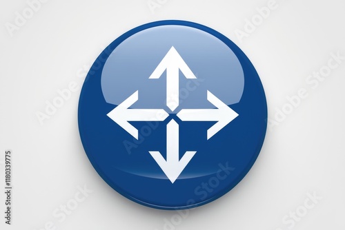 A blue circular button displays four white arrows pointing in all directions, symbolizing connectivity and multidirectional flow.