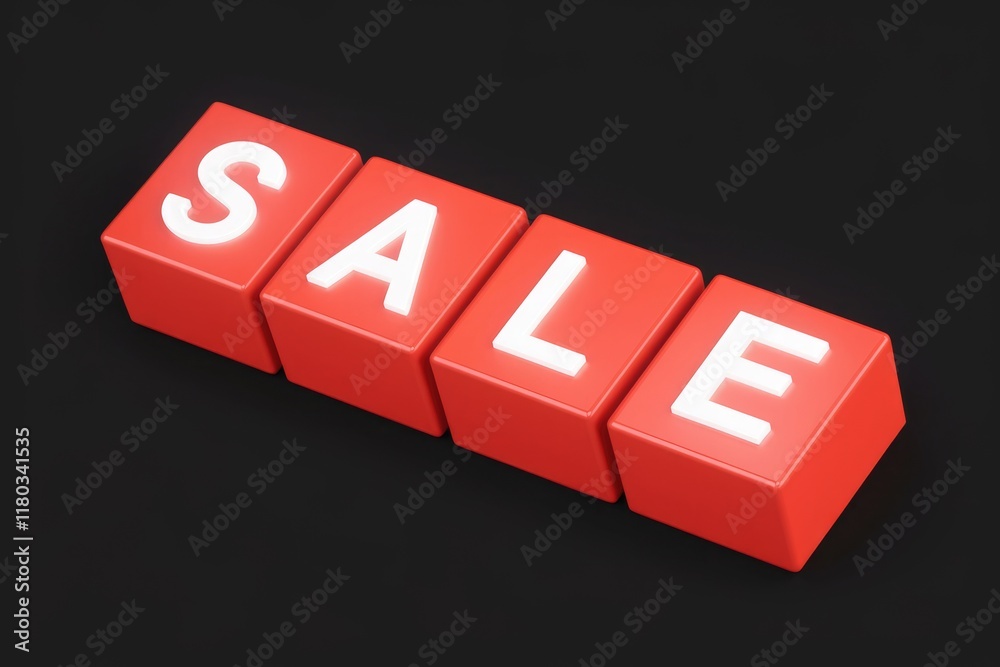 Red cubes spelling SALE, signifying a promotional sale event.