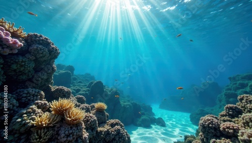 Wallpaper Mural Underwater scene at waterline with schools of small fish , ocean, seaweed Torontodigital.ca