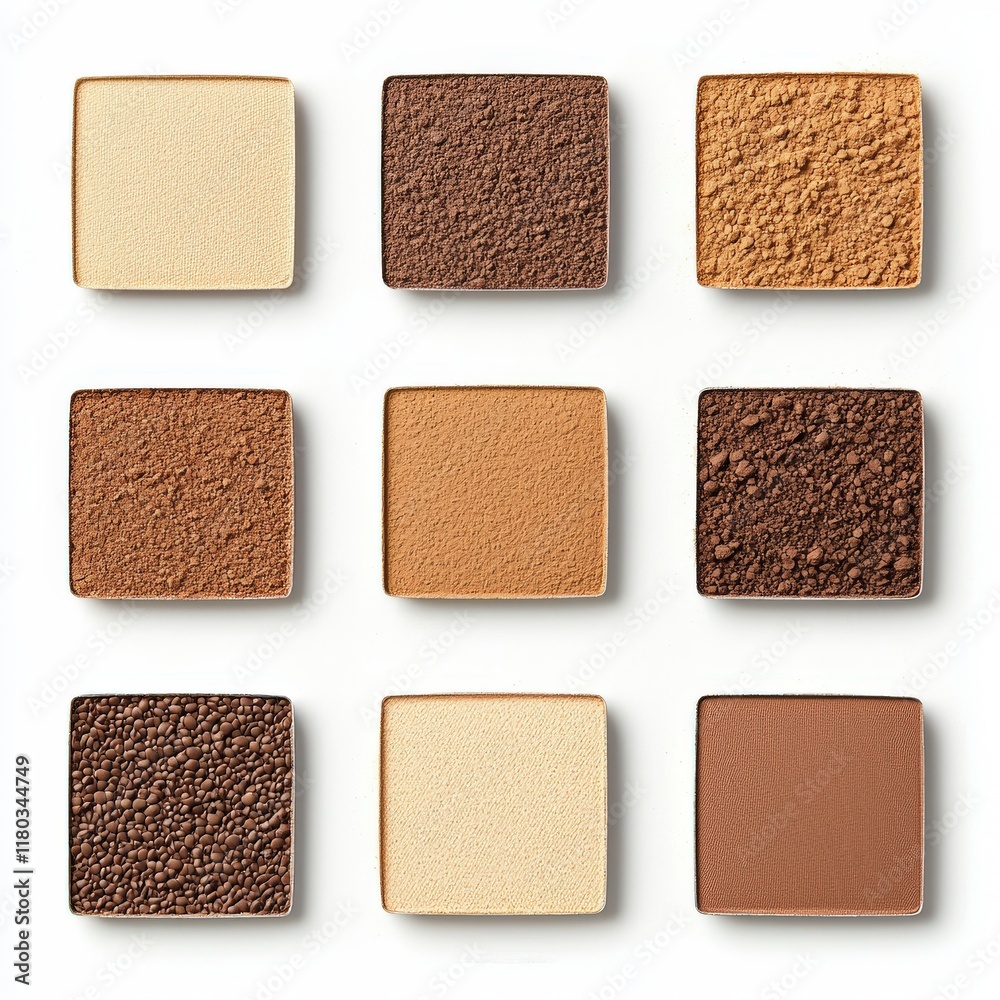 Fototapeta premium Nine textured squares arranged in a grid, showcasing various shades of beige, brown, and chocolate.