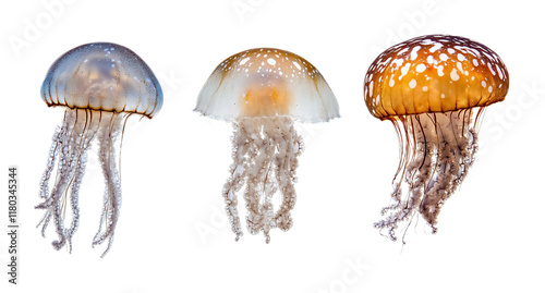 Graceful Jellyfish in Ocean Scene Isolated on White Background photo