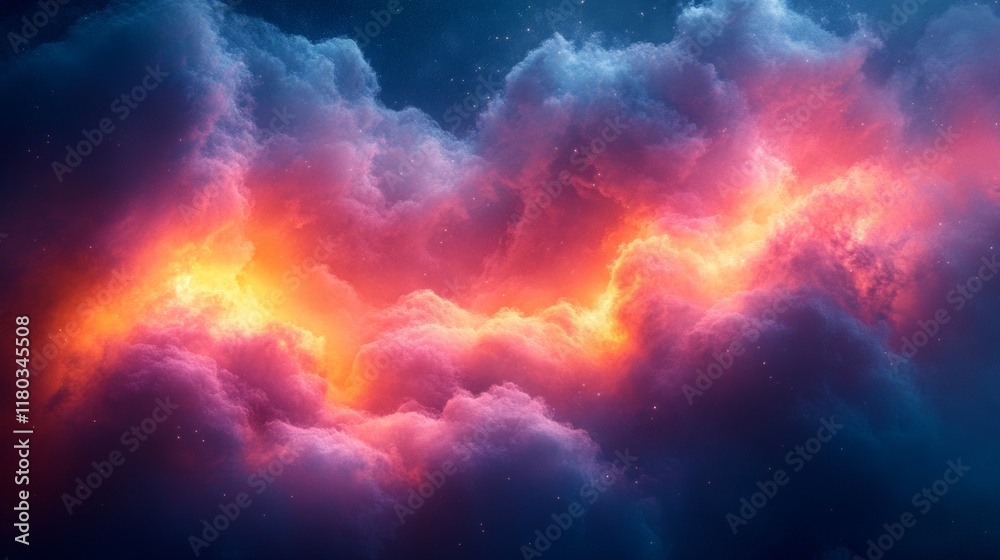 Naklejka premium Fiery pink and orange clouds glowing in twilight