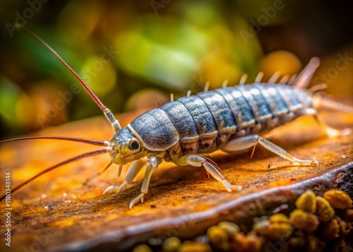 Macro Photography: Silverfish Close-Up, Detailed Texture, Insect Anatomy, Lepisma Saccharina photo