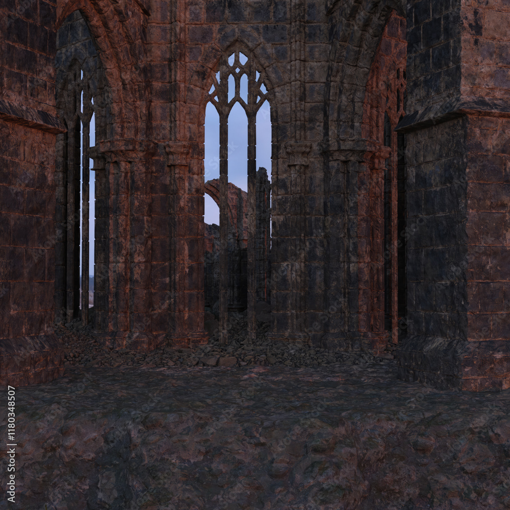 Obraz premium 3D rendered gothic temple ruins in the dawn