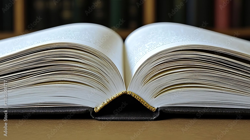 Obraz premium World Read Aloud Day Open book with blank pages on a wooden table.