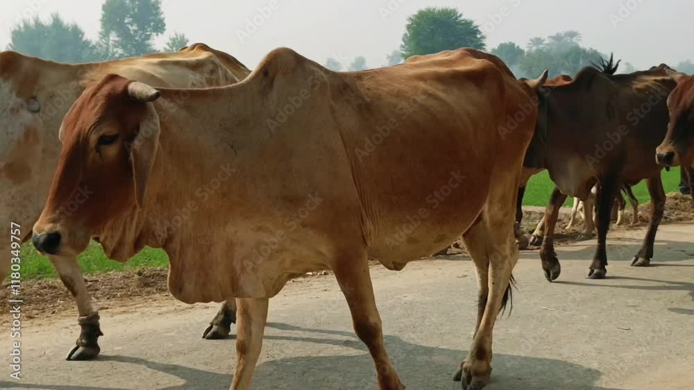 brown cow standing in a rural environment surrounded by nature on a sunny day brown cow standing in a rural environment surrounded by nature on a sunny day
