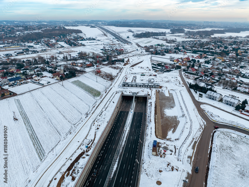 New highway s52 in Krakow, Poland with tunnel