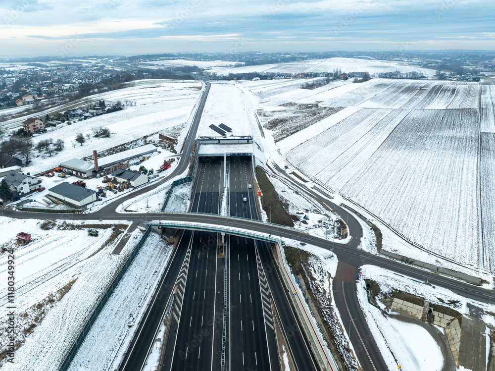 Tunnel in Dziekanowice on new highway s52 in Krakow, Poland