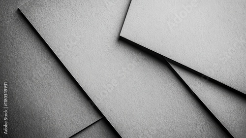 Graphite grey abstract textured geometric background with fly inclined rectangle paper sheets with corners and black shadows lines in in luxury business style for design, top view, copy space. photo