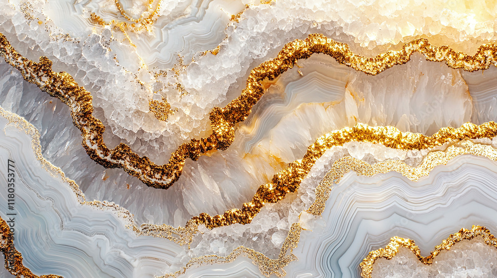 Soft white and gold agate pattern, natural geological layers, glittery gold highlights, intricate swirling textures Soft white and gold agate pattern, natural geological layers, glittery gold highlights, intricate swirling textures