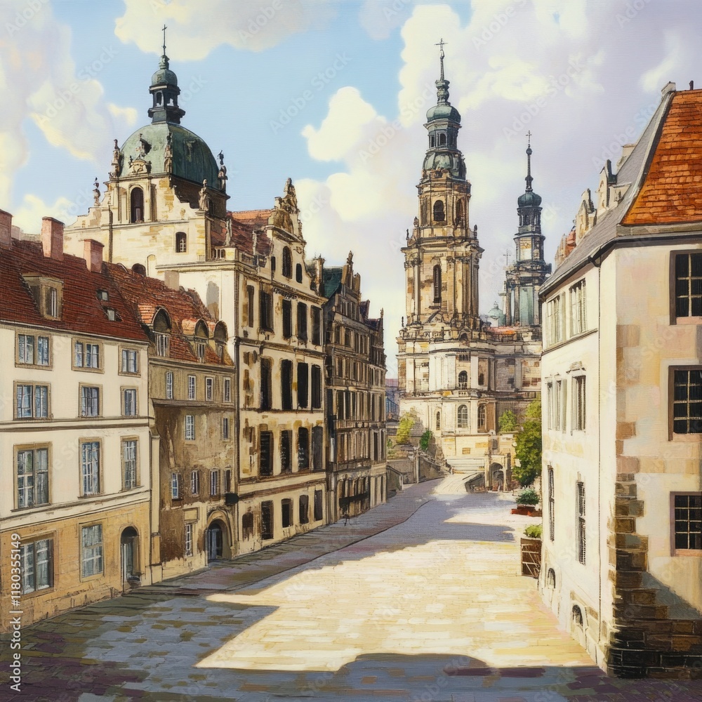 Fototapeta premium Urban scene with a clock tower, suitable for use in architecture or cityscape projects