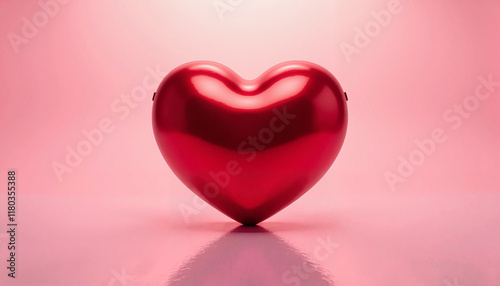 Shiny red heart on pink background