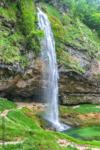 Obraz na płótnie Goriuda Cave and Wtarefall, a spectacular landmark in Dolomites Alps Mountains Italy w salonie