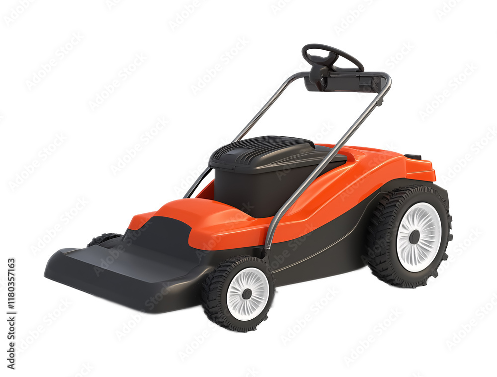 Powerful Lawn Mower for Gardening Isolated on White Background Powerful Lawn Mower for Gardening Isolated on White Background