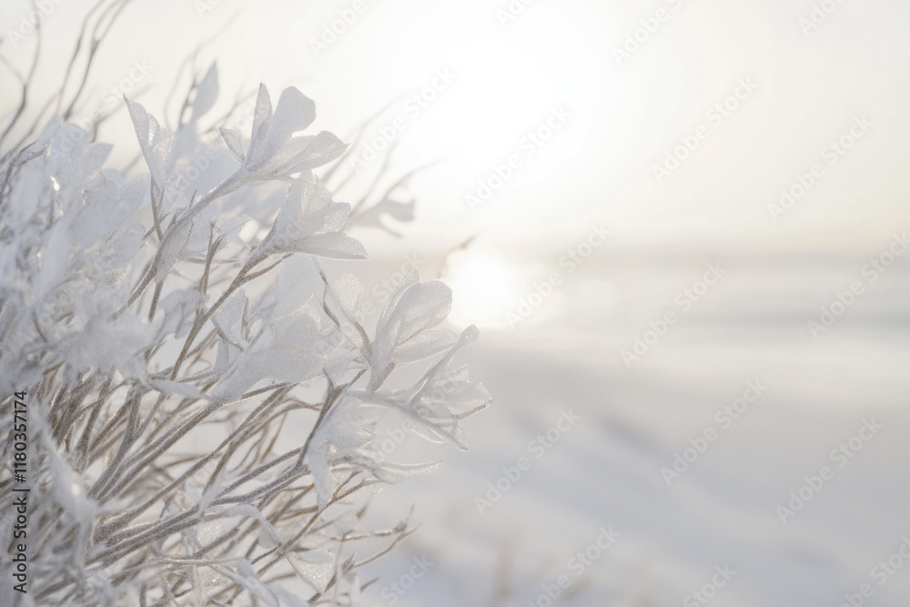 Obraz premium A bundle of white flowers in a snowy landscape