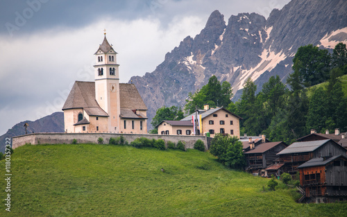 Spectacular landscape on Italian Alps Mountain Dolomite at Chiesa di Santa Lucia